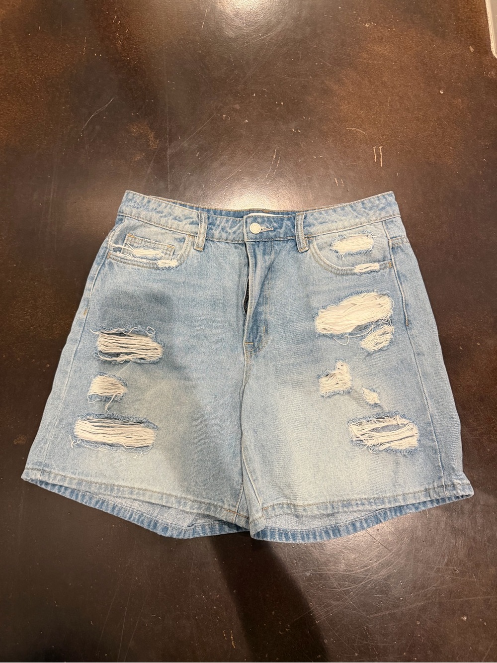 Light Blue Distressed Denim Shorts